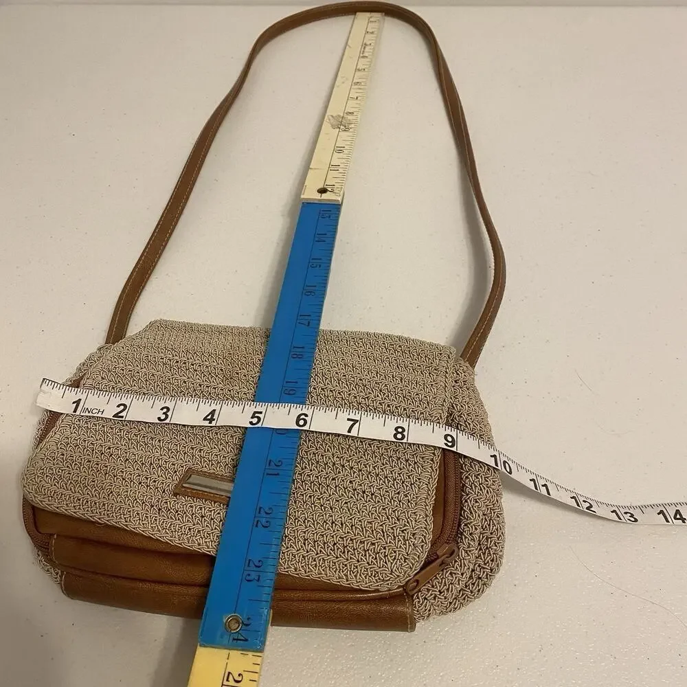 Women Y2K Crocheted BeigeBrown Shoulder HandBag CrossbodyPurse Woven FauxLeather